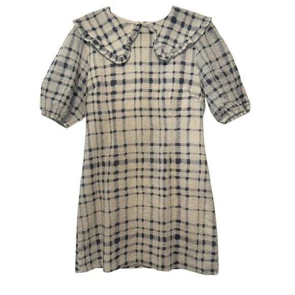 Lena blue gingham collared twee grand millennial style mini dress L - Picture 1 of 9